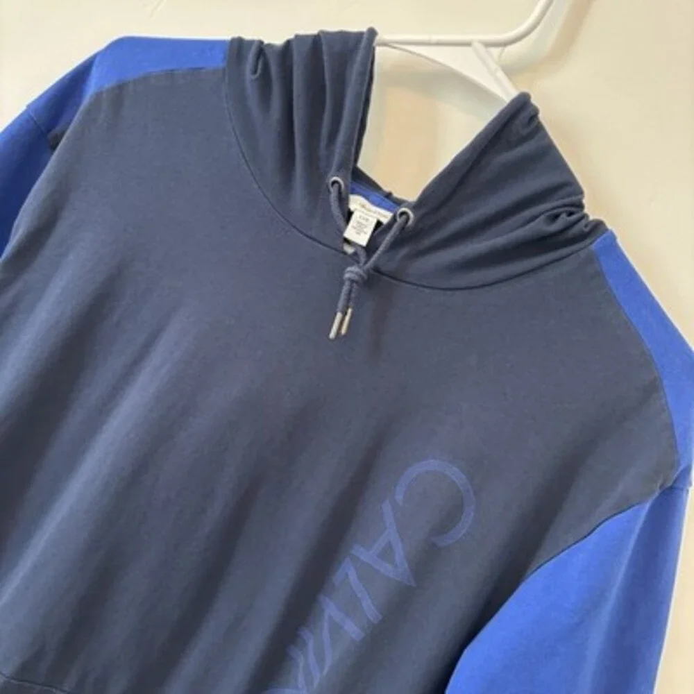Calvin Klein Mens Blue Hoodie Shirt Large Short Sleeve Cotton